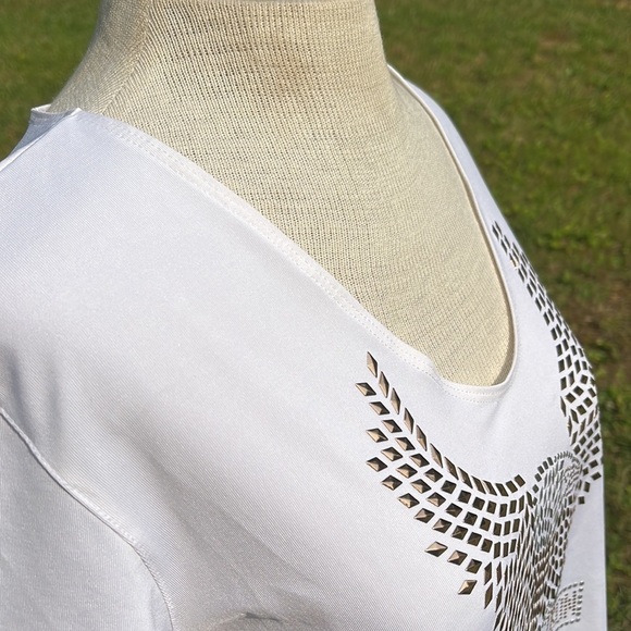 HARLEY DAVIDSON womens short sleeve shirt white with eagle in sequins, large - Picture 4 of 8